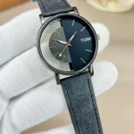 Men's Black Leather Round Dial Watch 20mm