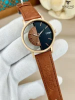 Men's Black Leather Round Dial Watch 20mm - Image 3