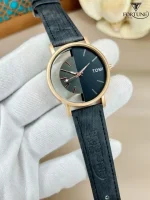 Men's Black Leather Round Dial Watch 20mm - Image 5