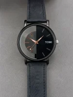 Men's Black Leather Round Dial Watch 20mm - Image 7