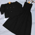 Black Linen 2-Piece Dress Set with Pearl Buttons