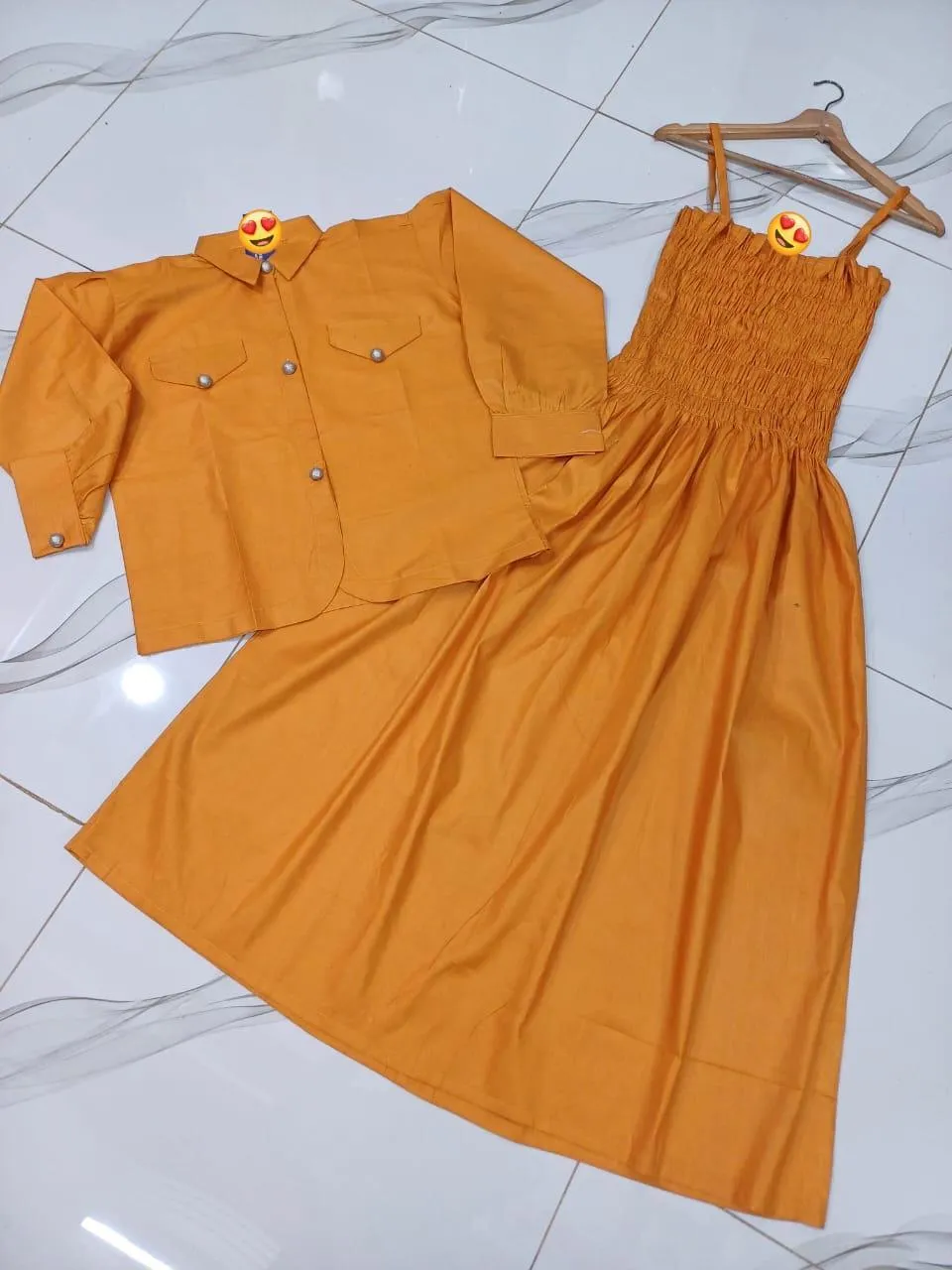MZ1993200387AACN-media-2 Mustard Linen 2-Piece Coati Set for Women - Image 1