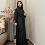 Black Sequin Drop Shoulder U-Neck Dress for Women