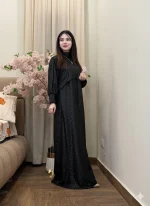 Black Sequin Drop Shoulder U-Neck Dress for Women
