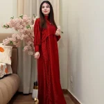 Red Sequin Maxi Cap & Skirt Set for Pakistani Weddings
