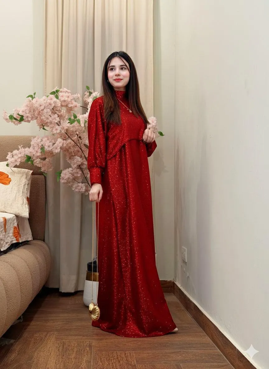 MZ1993200396AACN-media-2 Red Sequin Maxi Dress for Women Wedding Party Wear - Image 1