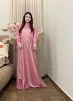 Pink Sequin Maxi Dress for Women Wedding Party Wear