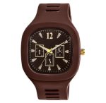 Men's Brown Silicone Analog Watch with Gold Accents - Sweat Resistant Everyday Watch
