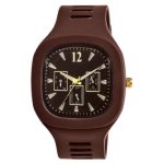Men's Brown Silicone Analog Watch with Gold Accents - Sweat Resistant Everyday Watch