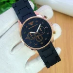 Men's Rose Gold Chronograph Watch Black Carbon Strap
