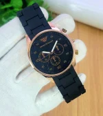 Men's Rose Gold Chronograph Watch Black Carbon Strap
