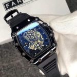 Men's Black Square Skeleton Watch with Skeleton Dial