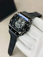 Men's Black Square Skeleton Watch with Skeleton Dial - Image 3