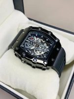 Men's Black Square Skeleton Watch with Skeleton Dial - Image 6