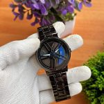 Men's Stainless Steel Spinning Watch Blue Dial Black Strap 30mm