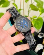 Men's Stainless Steel Spinning Watch Blue Dial Black Strap 30mm - Image 5