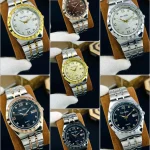 Men Rolex Style Quartz Watch Brown Gold Silver