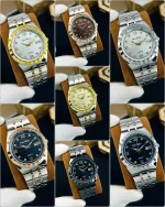 Men Rolex Style Quartz Watch Brown Gold Silver
