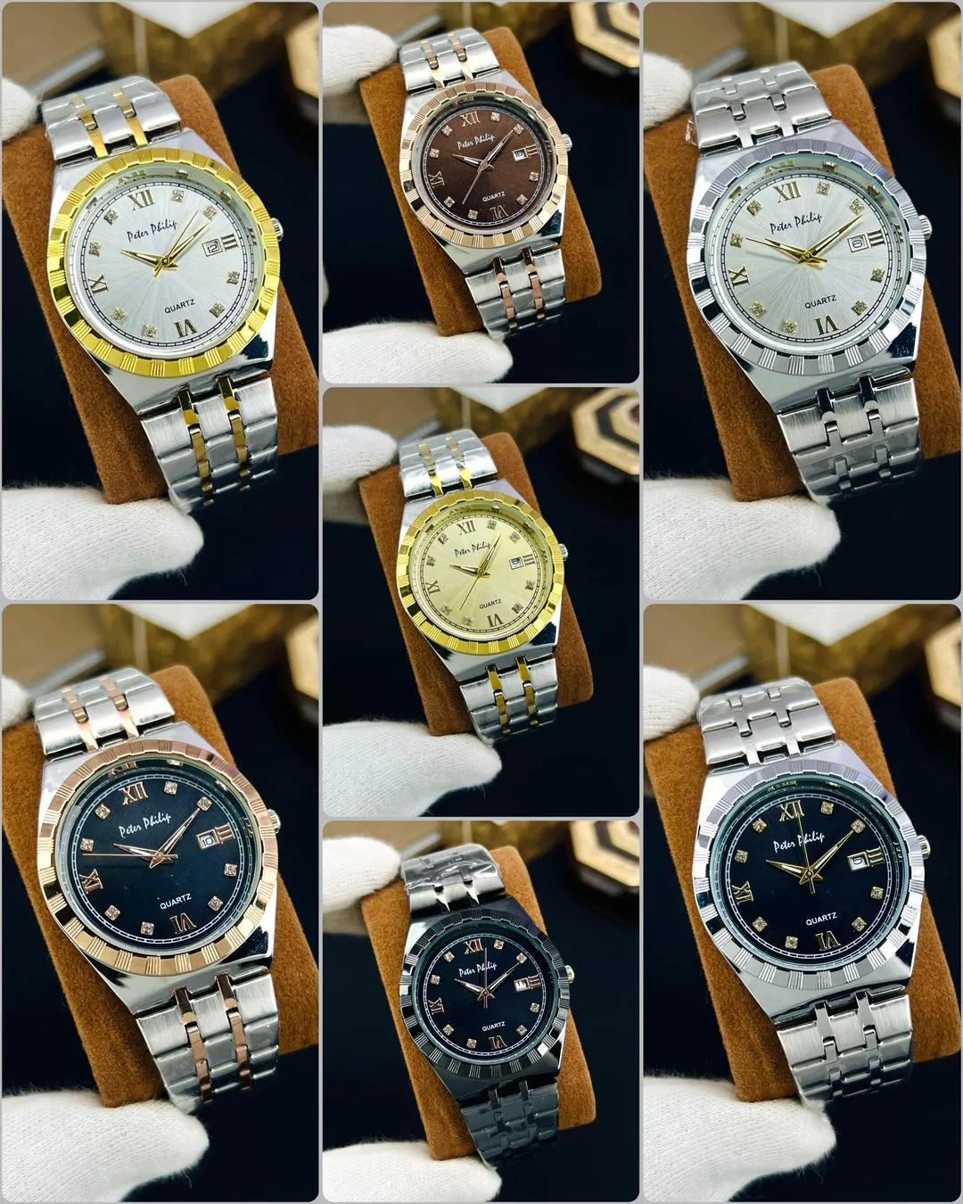 MZ2449200003ARCS-media-1 Men Rolex Style Quartz Watch Brown Gold Silver - Image 1