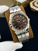 Men Rolex Style Quartz Watch Brown Gold Silver - Image 3