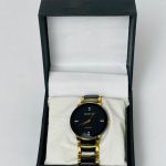 Men's Black Gold Quartz Watch with Stainless Steel Band