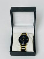 Men's Black Gold Quartz Watch with Stainless Steel Band