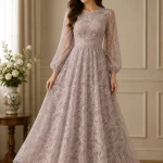 Purple 3D Block Printed Gown Dress for Women
