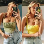 Women Pleated Camisole Summer Slim Fit Yellow