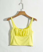 Women Pleated Camisole Summer Slim Fit Yellow - Image 2