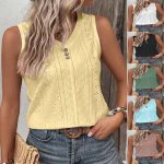 Women's Buttoned Sleeveless Top Summer Casual V-Neck Multi Color