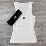 White Embroidered Women's Cotton Sports Vest with Headband
