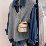 Grey Knitted Vest Women Spring Loose Fit