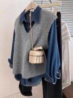 Grey Knitted Vest Women Spring Loose Fit