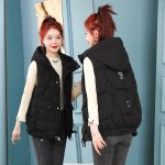 Women Hooded Warm Cotton Vest Winter Black