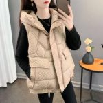 Women Hooded Warm Cotton Vest Winter Black - Image 2