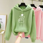 Women Hoodie with Heart Hand Print — Loose Fit Fleece Sweatshirt - Image 3