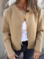 Women Khaki Woolen Crewneck Jacket – Warm Long Sleeve Casual Wool Coat for Winter Pakistan - Image 3