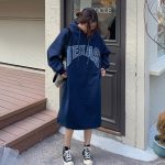Oversize Hooded Fleece Sweater Dress — Black Plus Size Retro Print - Image 2