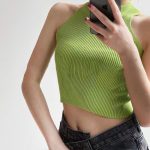 Women Blue Ribbed Halter Crop Top Slim Fit — Summer Essential - Image 2