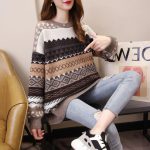 Women's Loose Knit Sweater — Winter Geometric Pattern Pullover - Image 3