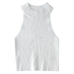 Women Blue Ribbed Halter Crop Top Slim Fit — Summer Essential - Image 4