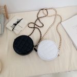 Fashion Women's White Round Chain Shoulder Bag – Quilted Design - Image 4