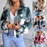 Women Plaid Woolen Jacket — Long Sleeve Winter Lantern Cut - Image 3