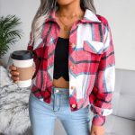 Women Plaid Woolen Jacket — Long Sleeve Winter Lantern Cut - Image 4