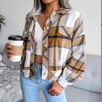 Women Plaid Woolen Jacket — Long Sleeve Winter Lantern Cut - Image 5