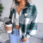 Women Plaid Woolen Jacket — Long Sleeve Winter Lantern Cut