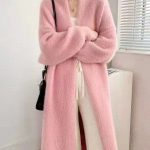 Women Faux Mink Velvet Long Cardigan — Winter Loose Knit Coat
