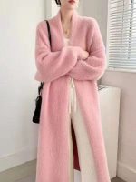 Women Faux Mink Velvet Long Cardigan — Winter Loose Knit Coat