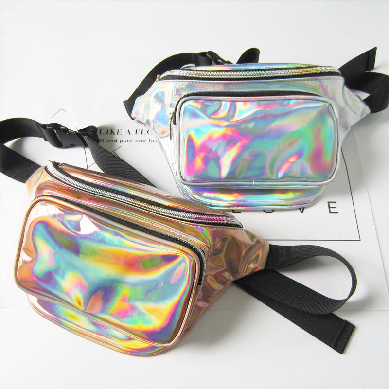 img (15) Women's Rainbow Holographic Waist Bag – Adjustable Crossbody Belt Bag - Image 1