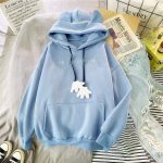 Women Fleece Embroidered Hoodie — Light Blue Loose Fit